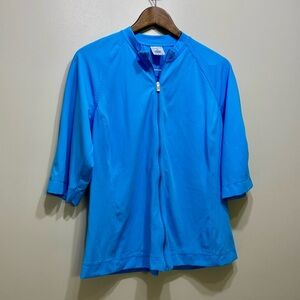Lands' End Stretchy Activewear Zippered Zip Up Short Sleeve Sport Top Shirt Blue
